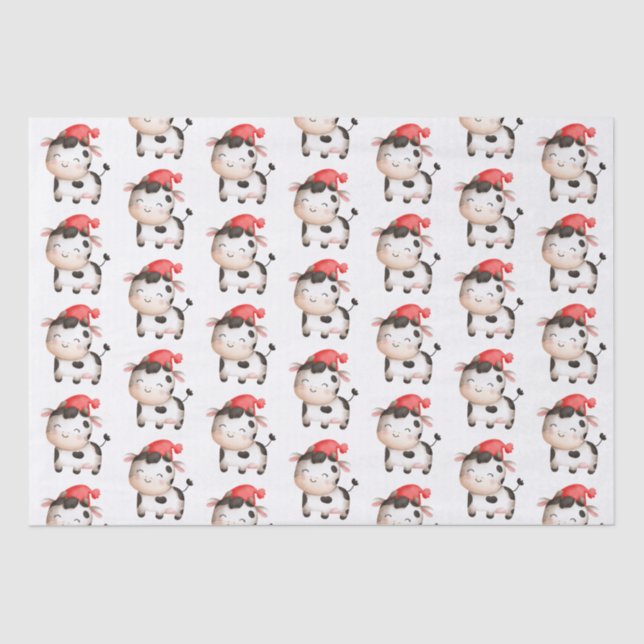 Papel De Seda Vaca feliz em um chapéu vermelho (Frente )