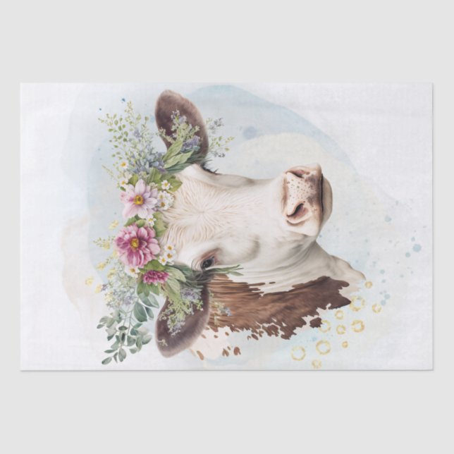 Papel De Seda Vaca Floral Watercolor (Frente )