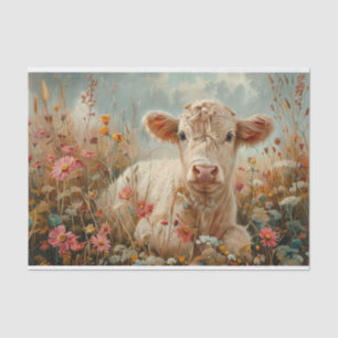 Papel De Seda Vaca Fofa das Terras Altas com Flores Silvestres p