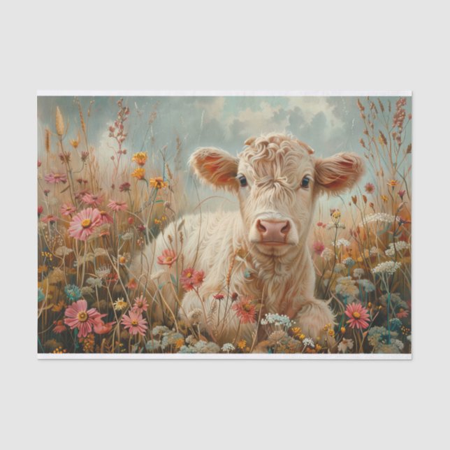 Papel De Seda Vaca Fofa das Terras Altas com Flores Silvestres p (Frente )