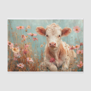 Papel De Seda Vaca Fofa das Terras Altas com Flores Silvestres p