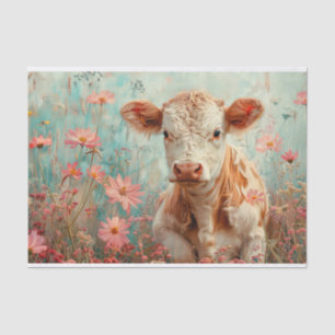 Papel De Seda Vaca Fofa das Terras Altas com Flores Silvestres p