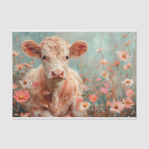 Papel De Seda Vaca Fofa das Terras Altas com Flores Silvestres p