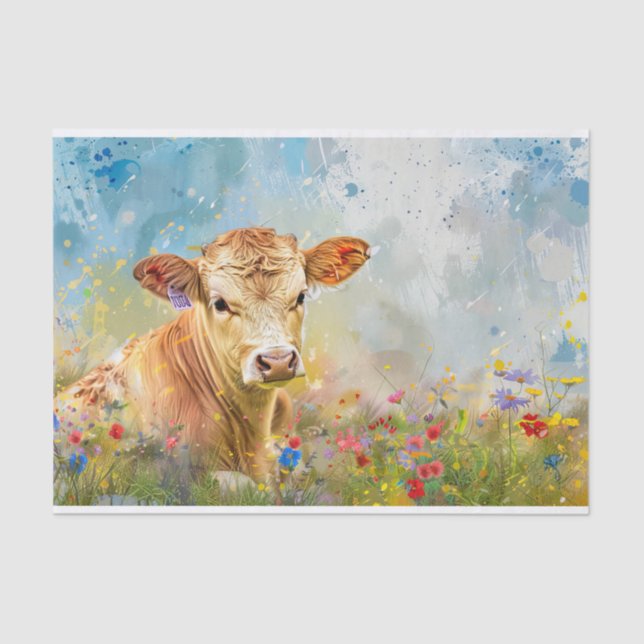 Papel De Seda Vaca Fofa das Terras Altas com Flores Silvestres p (Frente )