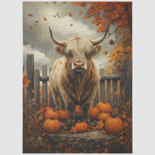 Papel De Seda Vaca Highland na Desnuvem de Patches de Abóbora