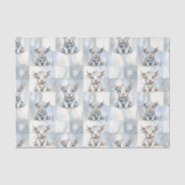 Papel De Seda Vaca Highland Xadrez Azul Floco de Neve Frio Inver
