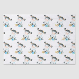 Papel De Seda Vaca-Pequena Aquarela Azul