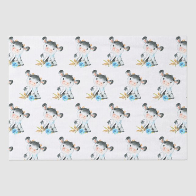 Papel De Seda Vaca-Pequena Aquarela Azul (Frente )