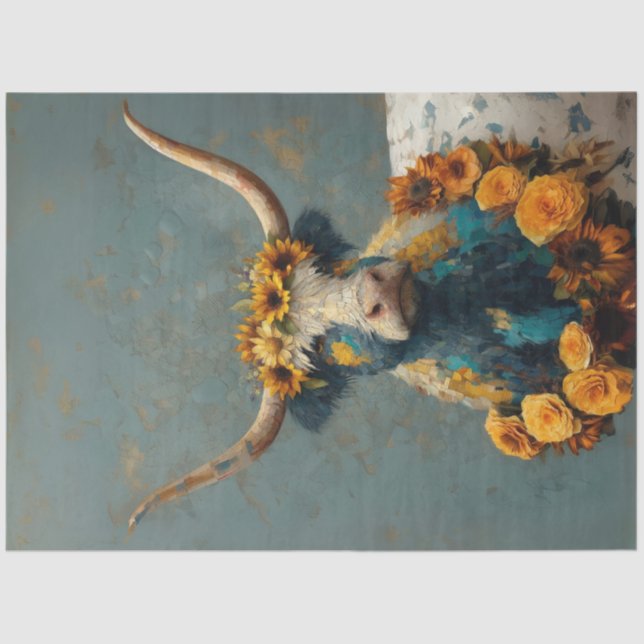 Papel De Seda Vaca Superficial Rachada Azul (Frente )