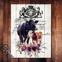 Papel De Seda Vacas Angus Florais Francesas