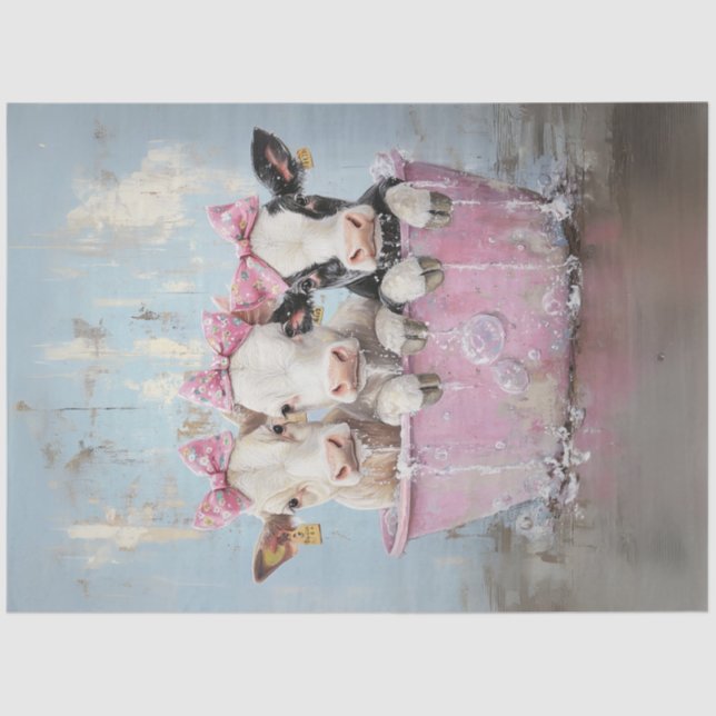 Papel De Seda Vacas de Jersey em Bubble Bath Pink Tub (Frente )