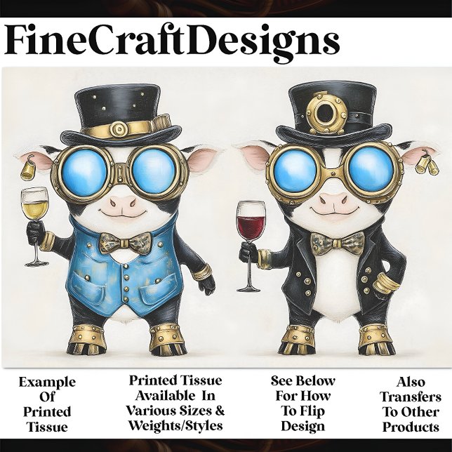 Papel De Seda Vacas Fantasiosas Steampunk Com Vinho AM8 Decoupag (Criador carregado)