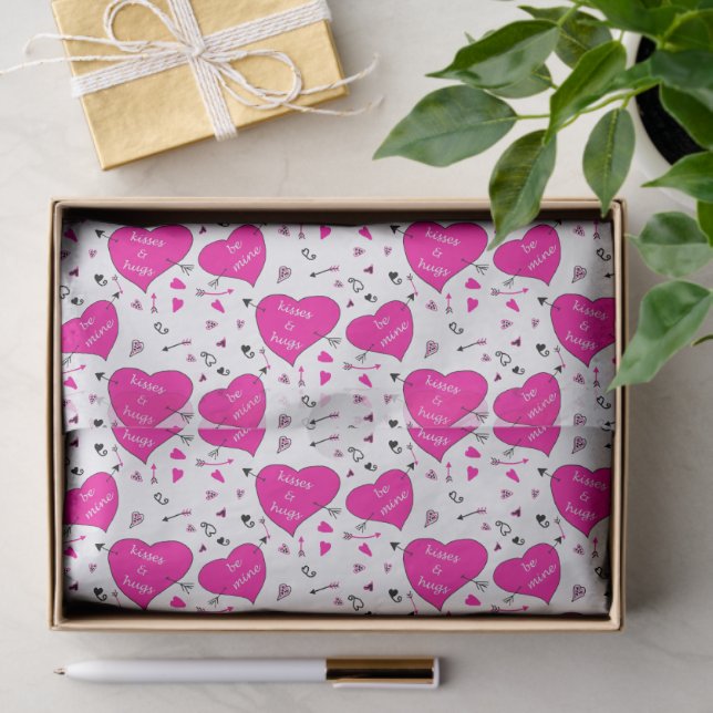 Papel De Seda Valentine Hearts and Arrows Pink Pattern (Presente)