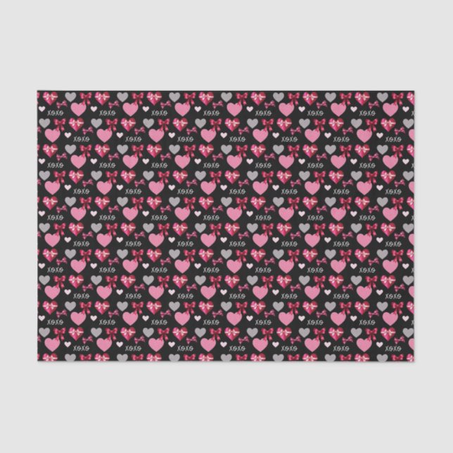 Papel De Seda Valentine's Day Hearts, Bows and XOXO Patterned (Frente )