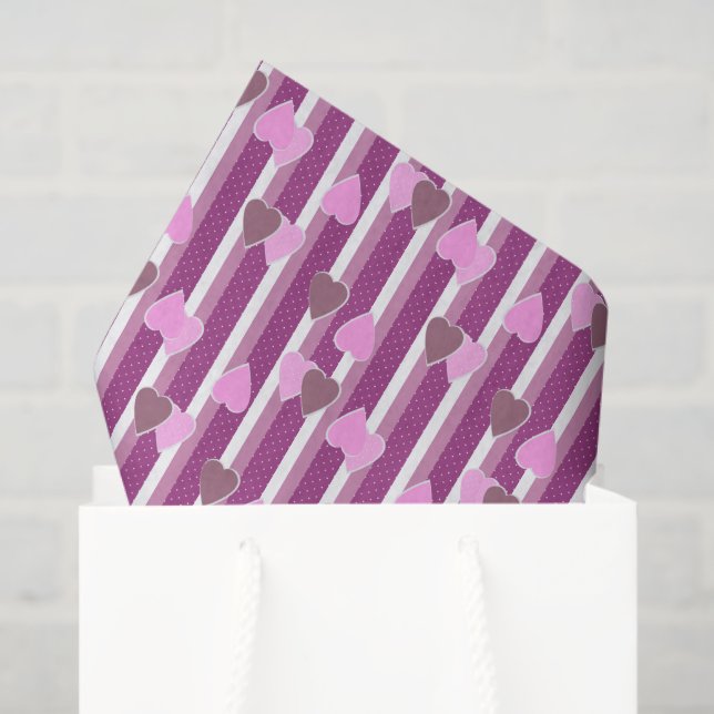 Papel De Seda Valentine's Day hearts on striped background  (Sacola de presentes)