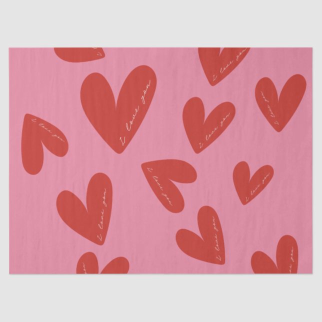Papel De Seda Valentine's Day Modern Red & Pink Hearts Script (Frente )