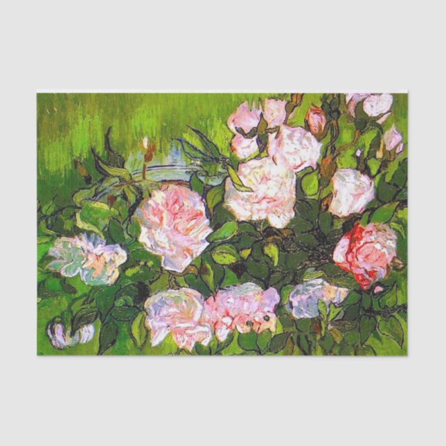 Papel De Seda Van Gogh ainda vive com rosas rosa (Frente )