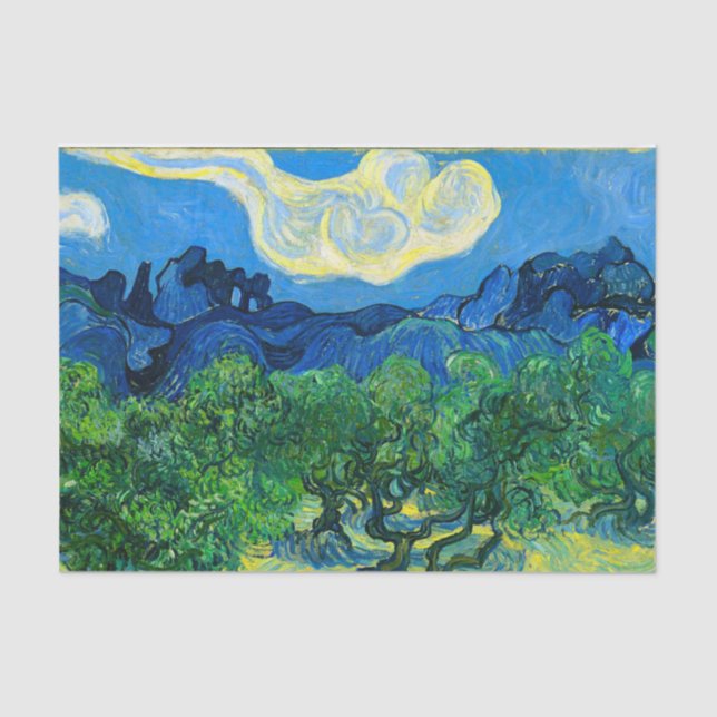 Papel De Seda Van Gogh Olive Trees em Paisagem Montanhosa (Frente )