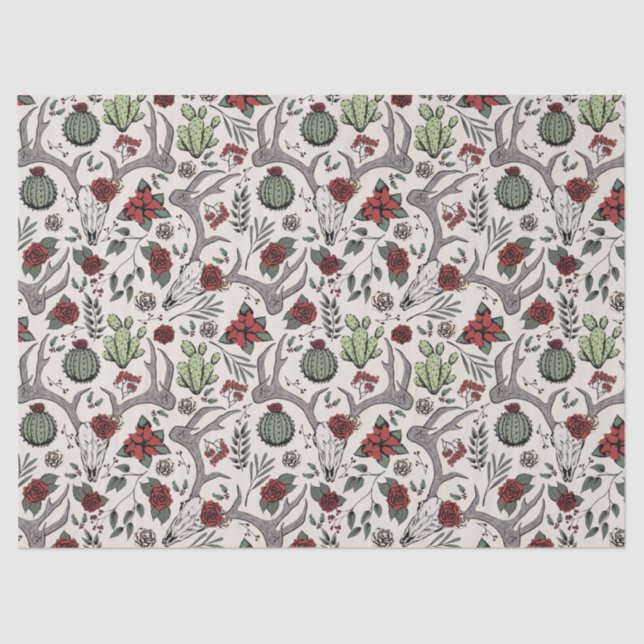 Papel De Seda Vaqueira Red and Green Country Antlers (Frente )