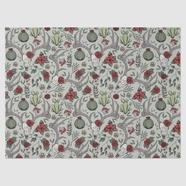 Papel De Seda Vaqueira Red and Green Country Antlers (Frente )