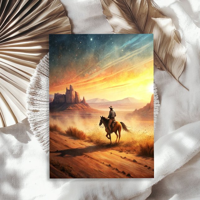 Papel De Seda Vaqueiro ocidental a cavalo na pradaria (Western cowboy riding a horse on the prairie tissue paper)