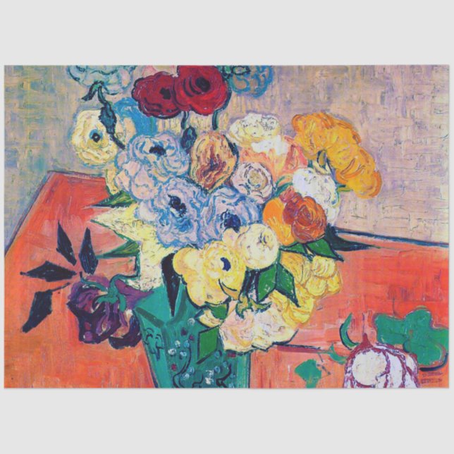 Papel De Seda Vase com Rosas e Anêmonas, Van Gogh (Frente )
