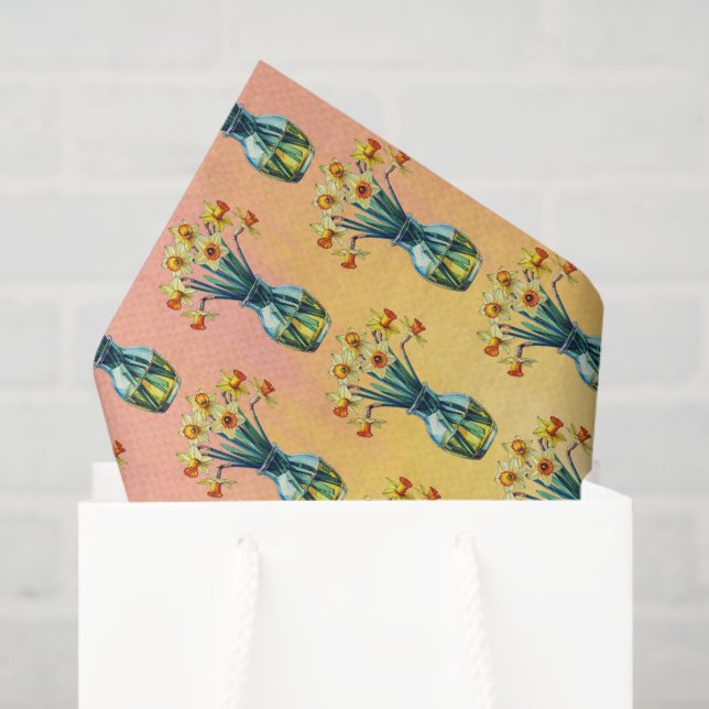 Papel De Seda Vase Full of Beautiful Daffodils (Sacola de presentes)