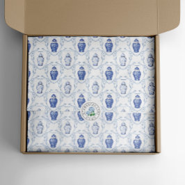 Papel De Seda Vaso de Gengibre Azul e Branco Chinoiserie
