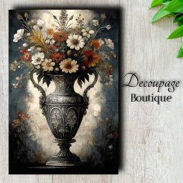 Papel De Seda Vaso de Prata Decoupage Floral Barroco Gótico
