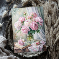 Vaso elegante com peões cor-de-rosa na mesa