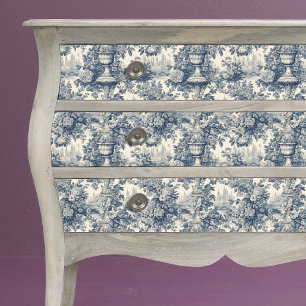 Papel De Seda Vaso Floral Francês Toile De Jouy Azul Vintage