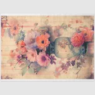 Papel De Seda Vaso Oriental Vintage & Japonês Floral