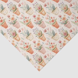 Papel De Seda Vasos de Jardim Cottagecore com Flores Abstratas