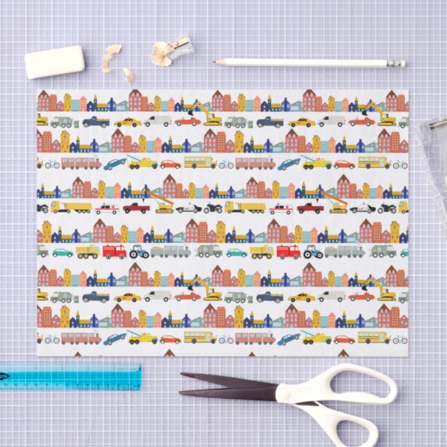 Papel De Seda Veículos de Transporte Urbano Caminhões Carros Cri (Arte )