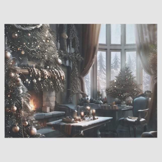 Papel De Seda Velha Cena de Natal Moída Moldada (Frente )