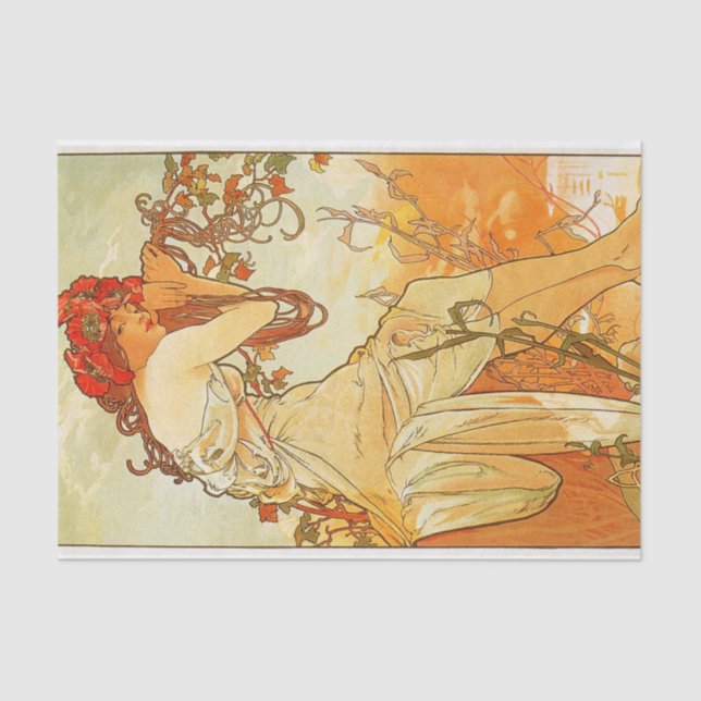 Papel De Seda Verão por Alphonse Mucha Tissue Paper (Frente )