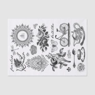 Papel De Seda Verdadeiro (não AI) Vintage Black & White Line Art