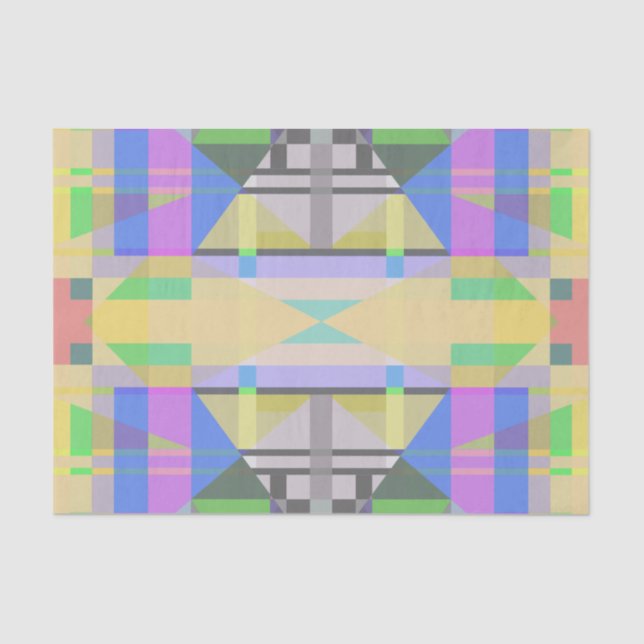 Papel De Seda Verde Amarelo Azul Roxo Geométrico (Frente )