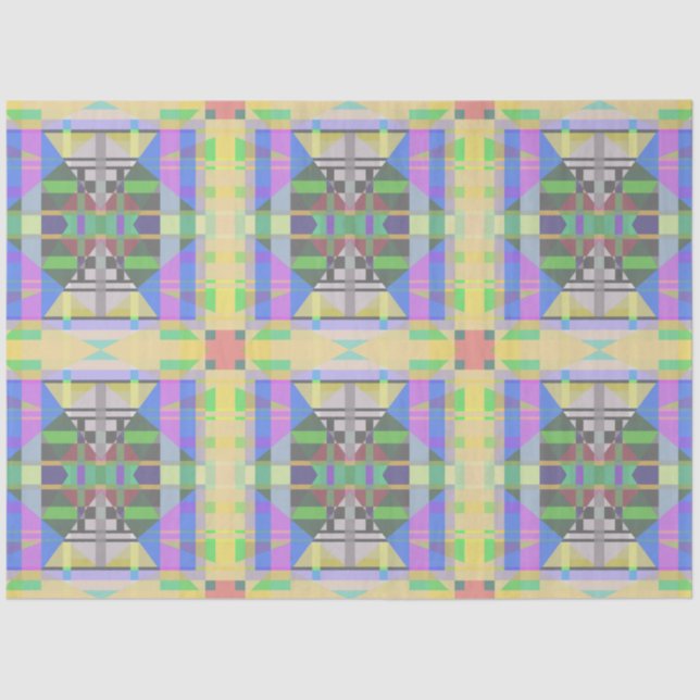 Papel De Seda Verde Amarelo Azul Roxo Geométrico (Frente )