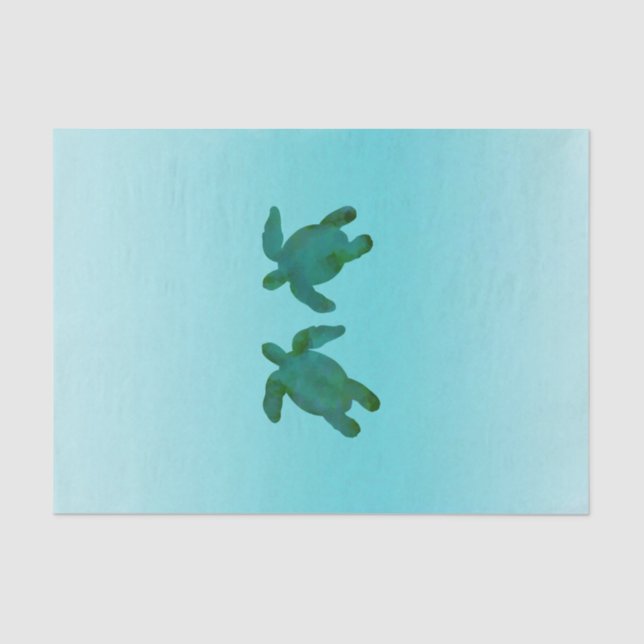 Papel De Seda Verde Azul Aquarela Oceano 2 Tartarugas marinhas (Frente )