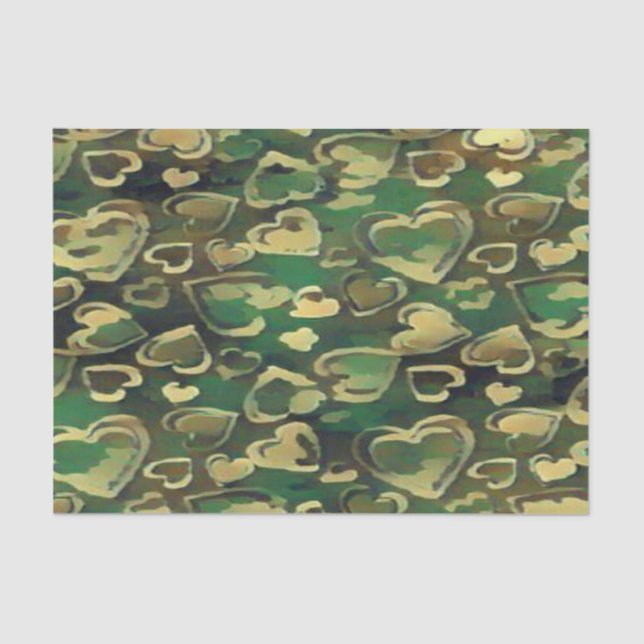Papel De Seda Verde Camoflauge Heart (Frente )
