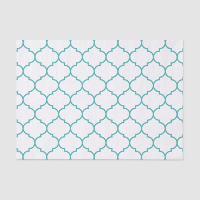 Papel De Seda verde, cerceta, branco, morrocan, quatrefoil, (Frente )