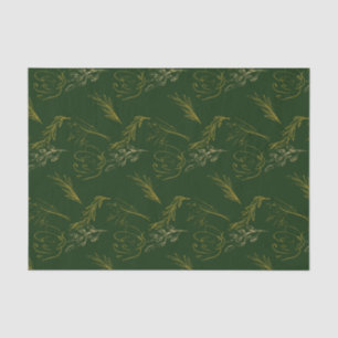 Papel De Seda Verde com Dourado Teclado Floral Contemporâneo