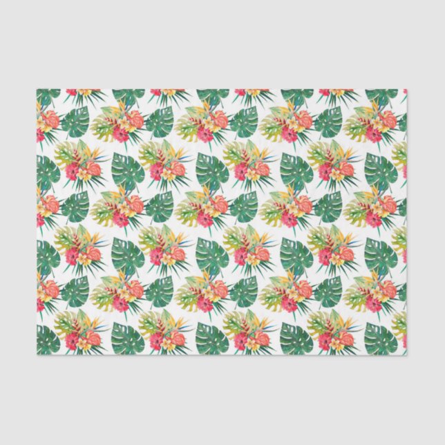 Papel De Seda Verde com Flores Tropicais e Folhas de Palma 2 (Frente )