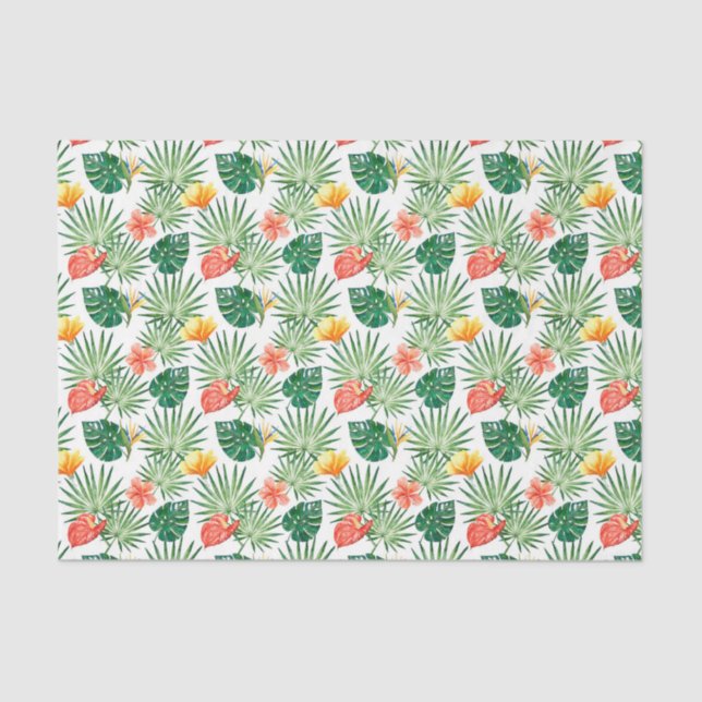 Papel De Seda Verde com Flores Tropicais e Folhas de Palma 3 (Frente )