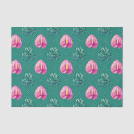 Papel De Seda Verde com Flores Tropicais e Folhas de Palmeira