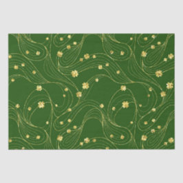 PAPEL DE SEDA VERDE COM LINHAS FINAS DOURADAS E SHAMROCKS IRLAND