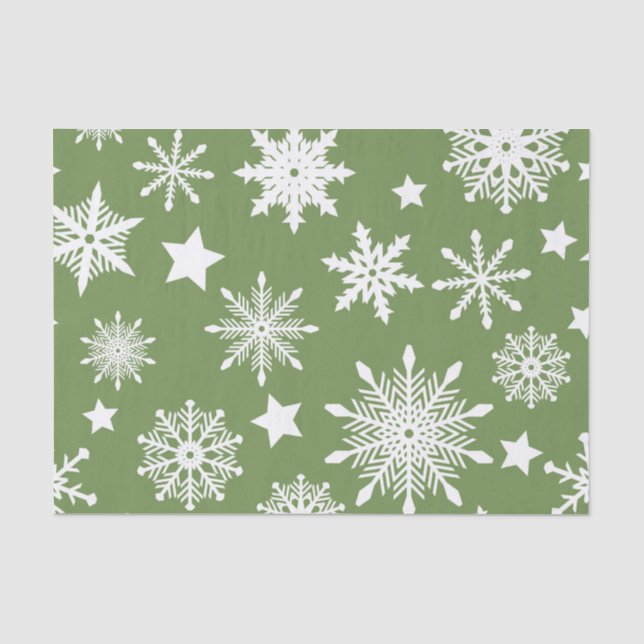 PAPEL DE SEDA VERDE COM PISCAS DE NEVE DE INVERNO BRANCO (Frente )