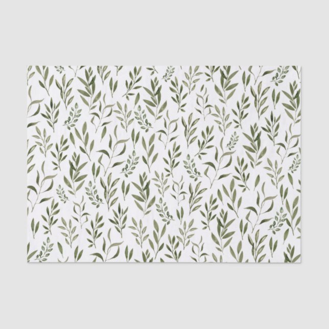 Papel de seda verde de folhas botânicas em aquarel (Frente )