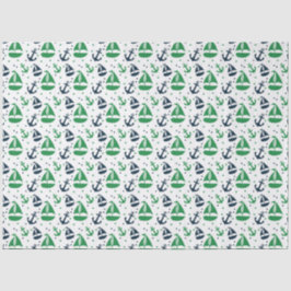 Papel De Seda Verde e Azul-Marinho Série Náutica Design 10